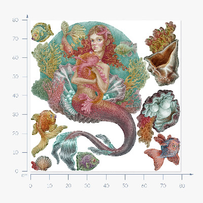 Wall sticker 80x79 Mermaid in cartoon style with underwater shells