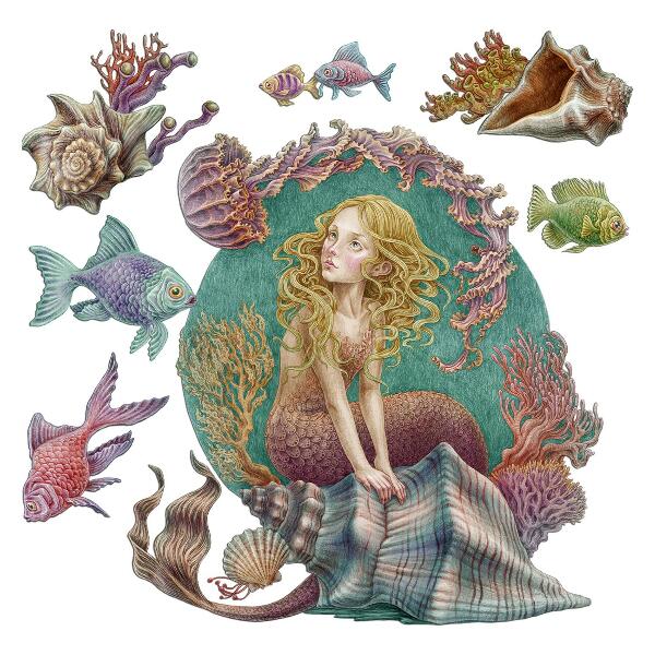 Wall sticker 80x71 Mermaid among shells underwater stories