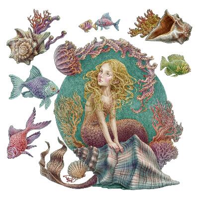Wall sticker 80x71 Mermaid among shells underwater stories