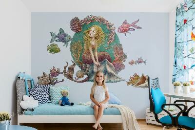 Wall sticker 80x71 Mermaid among shells underwater stories