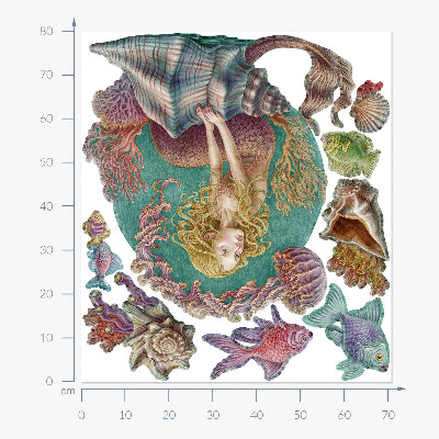 Wall sticker 80x71 Mermaid among shells underwater stories
