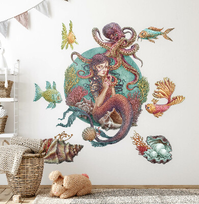 Wall sticker 80x89 Mermaid made of shells in a cartoon style