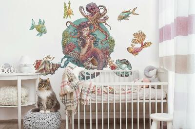 Wall sticker 80x89 Mermaid made of shells in a cartoon style