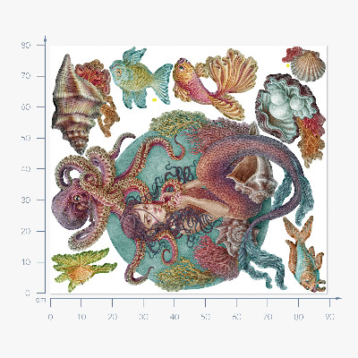 Wall sticker 80x89 Mermaid made of shells in a cartoon style