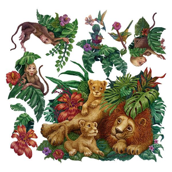 Wall sticker 80x126 Safari exotic beasts in tropical jungle cartoon style