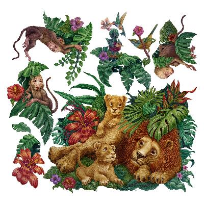 Wall sticker 80x126 Safari exotic beasts in tropical jungle cartoon style