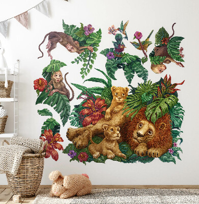 Wall sticker 80x126 Safari exotic beasts in tropical jungle cartoon style