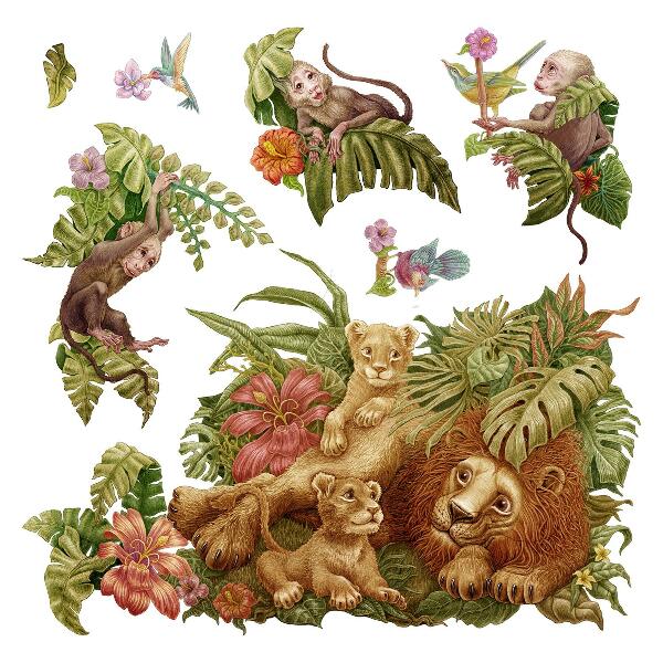 Wall sticker 80x122 Safari exotic animals in pastel jungle
