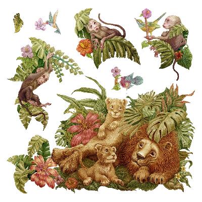 Wall sticker 80x122 Safari exotic animals in pastel jungle