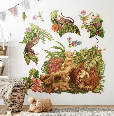 Wall sticker 80x122 Safari exotic animals in pastel jungle
