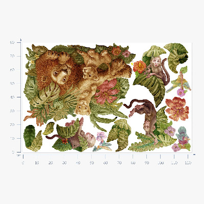 Wall sticker 80x122 Safari exotic animals in pastel jungle