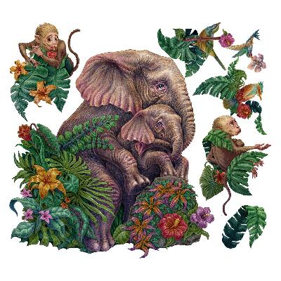 Wall sticker 80x101 Wild animals and the tropics in a cartoon version