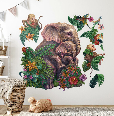 Wall sticker 80x101 Wild animals and the tropics in a cartoon version