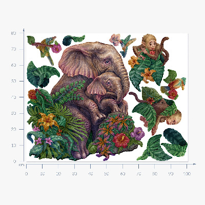 Wall sticker 80x101 Wild animals and the tropics in a cartoon version