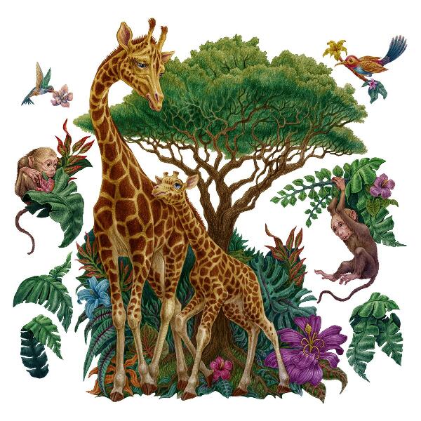 Wall sticker 80x119 Safari with wild animals in cartoon form