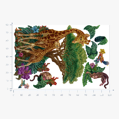 Wall sticker 80x119 Safari with wild animals in cartoon form