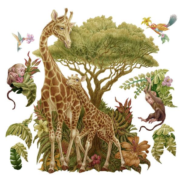 Wall sticker 80x120 Safari in a pastel version of wild nature