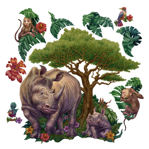 Wall sticker 80x86 Wild animals and safari vegetation in drawings