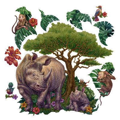 Wall sticker 80x86 Wild animals and safari vegetation in drawings