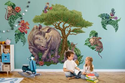 Wall sticker 80x86 Wild animals and safari vegetation in drawings