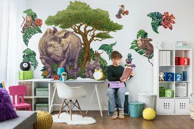 Wall sticker 80x86 Wild animals and safari vegetation in drawings