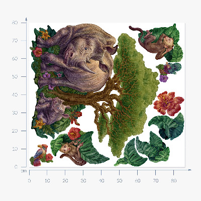 Wall sticker 80x86 Wild animals and safari vegetation in drawings