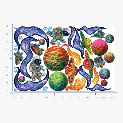 Wall sticker 80x124 Rocket space travel with astronauts and planets