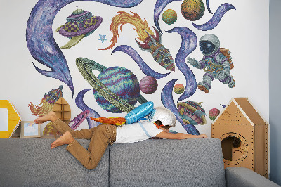 Wall sticker 80x120 Astronaut space rockets in cartoon style