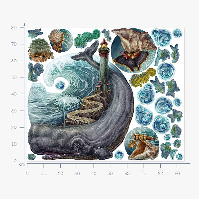 Wall sticker 80x94 An underwater fairy tale with a lantern and animals