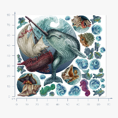 Wall sticker 80x87 An underwater land of cartoon creatures