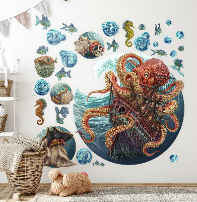 Wall sticker 80x96 A fairy-tale underwater world with an octopus and a ship