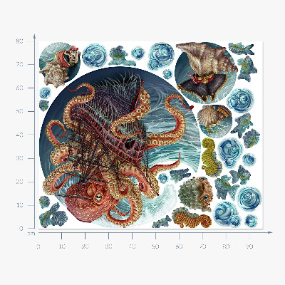 Wall sticker 80x96 A fairy-tale underwater world with an octopus and a ship