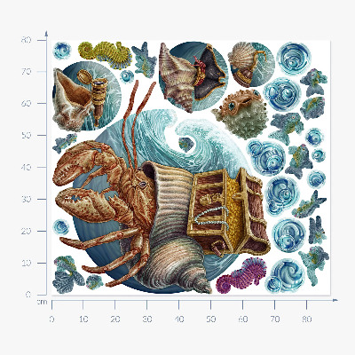 Wall sticker 80x87 An underwater fairy tale with crabs in a cartoon style
