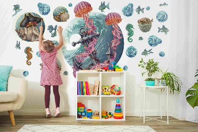 Wall sticker 80x86 Underwater fairy tale with sea jellyfish in the drawing