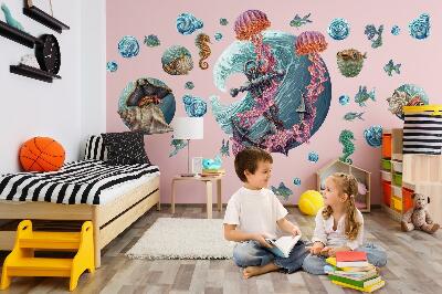 Wall sticker 80x86 Underwater fairy tale with sea jellyfish in the drawing