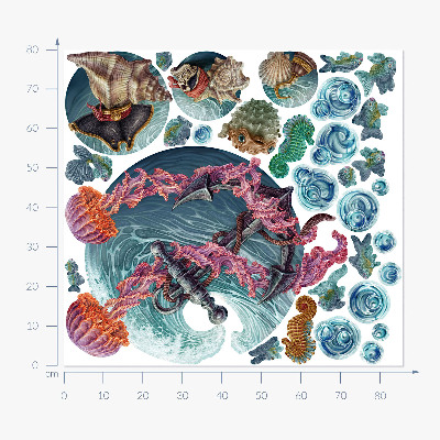 Wall sticker 80x86 Underwater fairy tale with sea jellyfish in the drawing