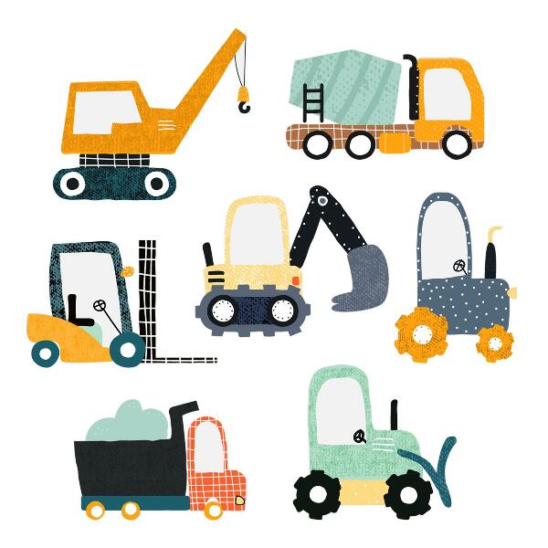 Wall sticker 80x121 Workers' vehicles in construction colors