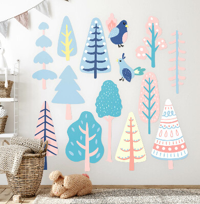 Wall sticker 80x100 Boho forest with pastel trees and birds