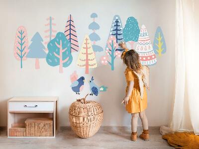 Wall sticker 80x100 Boho forest with pastel trees and birds