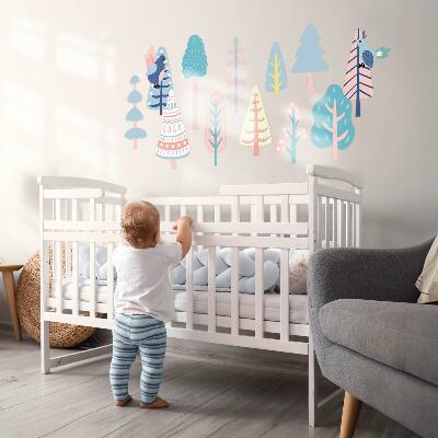 Wall sticker 80x100 Boho forest with pastel trees and birds