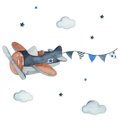 Wall sticker 80x127 Pastel plane in the watercolor sky
