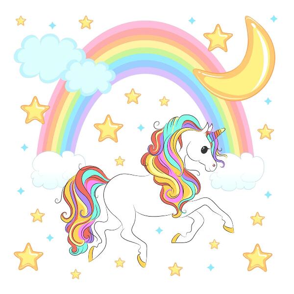 Wall sticker 80x143 Colorful unicorn in the rainbow sky