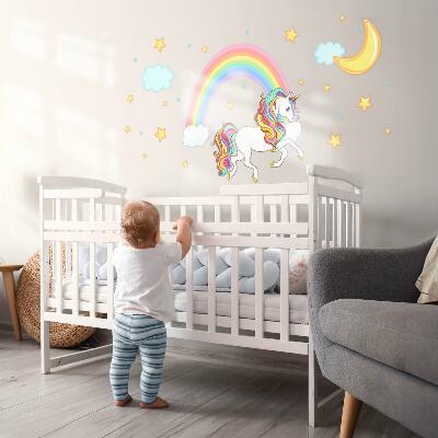 Wall sticker 80x143 Colorful unicorn in the rainbow sky