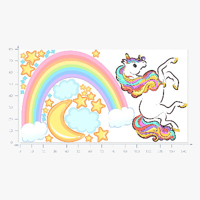 Wall sticker 80x143 Colorful unicorn in the rainbow sky