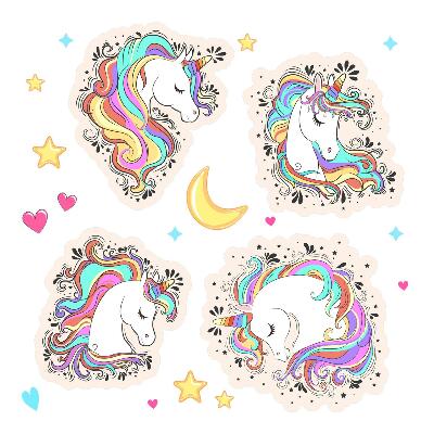 Wall sticker 80x111 Colorful charming unicorns with stars and moon