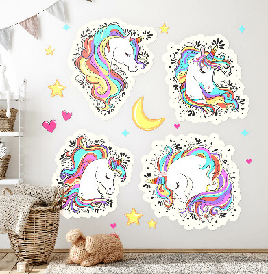 Wall sticker 80x111 Colorful charming unicorns with stars and moon