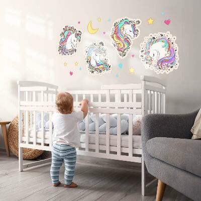 Wall sticker 80x111 Colorful charming unicorns with stars and moon