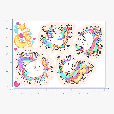 Wall sticker 80x111 Colorful charming unicorns with stars and moon