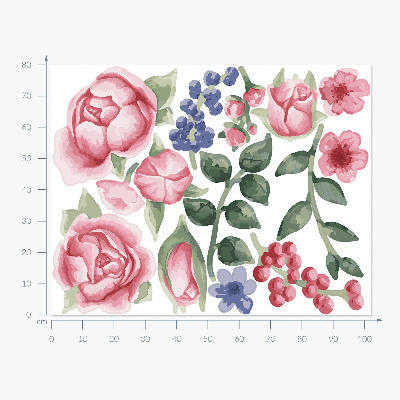 Wall sticker 80x102 Floral watercolors with peonies in pastel tones