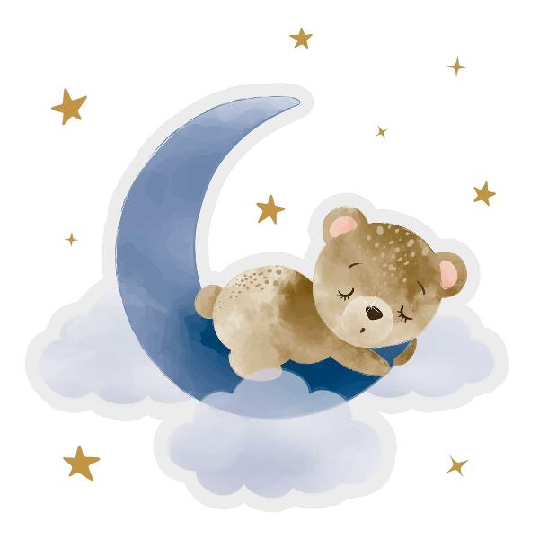 Wall sticker 80x76 Teddy bear on the moon in clouds and stars watercolor